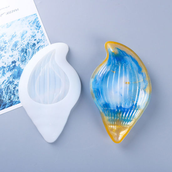 Image de 1 Pièce Moule en Résine pour la Fabrication de Bricolage de Stockage à Domicile en Silicone Bijoux d'Océan Assiette Conque Blanc 22cm x 13cm