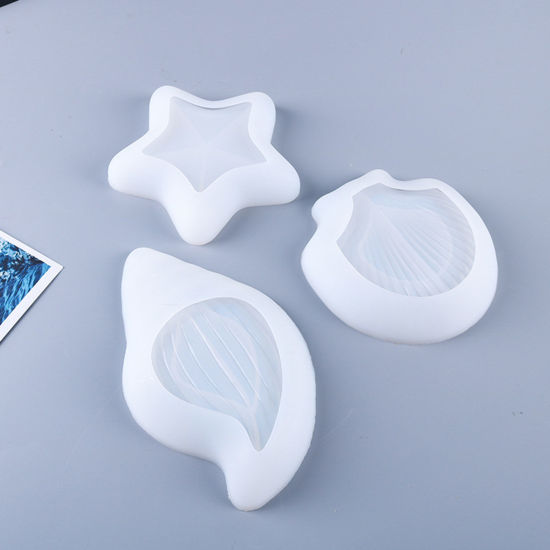Image de 1 Pièce Moule en Résine pour la Fabrication de Bricolage de Stockage à Domicile en Silicone Bijoux d'Océan Assiette Conque Blanc 22cm x 13cm