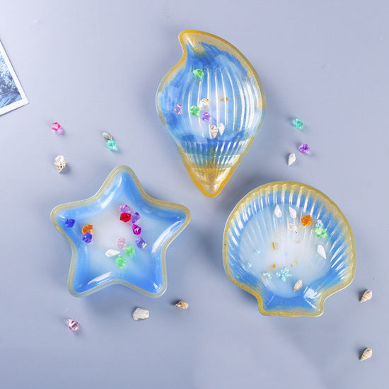 Image de 1 Pièce Moule en Résine pour la Fabrication de Bricolage de Stockage à Domicile en Silicone Bijoux d'Océan Assiette Conque Blanc 22cm x 13cm