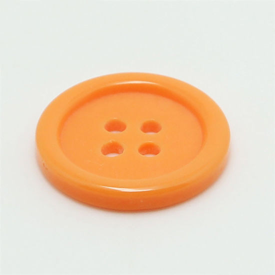 Image de Bouton de Couture en Résine 4 Trous Rond Orange 11.5mm Dia, 100 Pcs