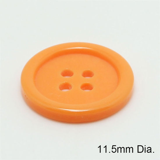 Image de Bouton de Couture en Résine 4 Trous Rond Orange 11.5mm Dia, 100 Pcs