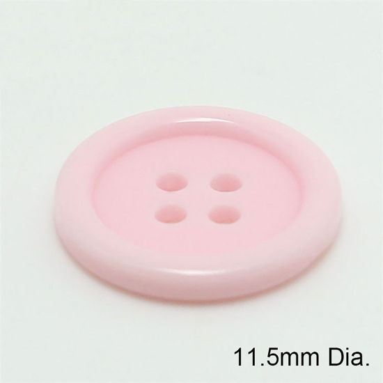 Image de Bouton de Couture en Résine 4 Trous Rond Rose 11.5mm Dia, 100 Pcs