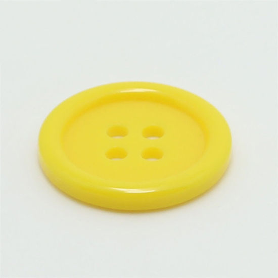Image de Bouton de Couture en Résine 4 Trous Rond Jaune 11.5mm Dia, 100 Pcs