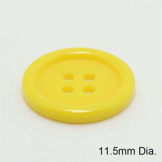 Image de Bouton de Couture en Résine 4 Trous Rond Jaune 11.5mm Dia, 100 Pcs