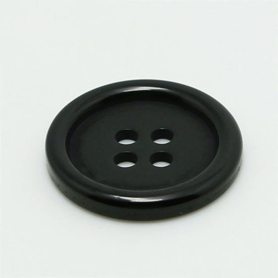 Image de Bouton de Couture en Résine 4 Trous Rond Noir 11.5mm Dia, 100 Pcs