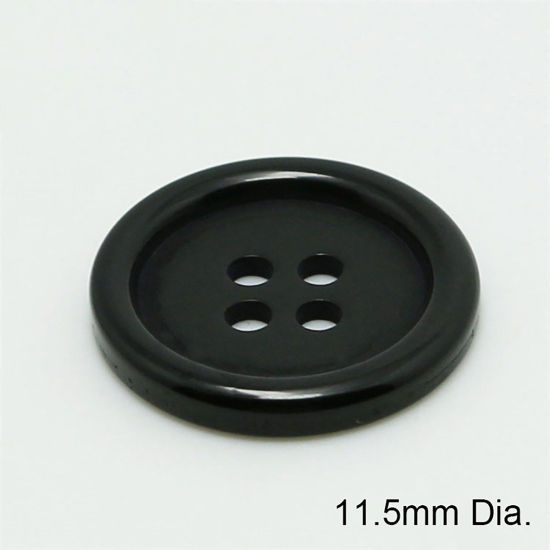 Image de Bouton de Couture en Résine 4 Trous Rond Noir 11.5mm Dia, 100 Pcs