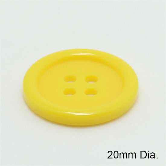 Image de Bouton de Couture en Résine 4 Trous Rond Jaune 20mm Dia, 100 Pcs