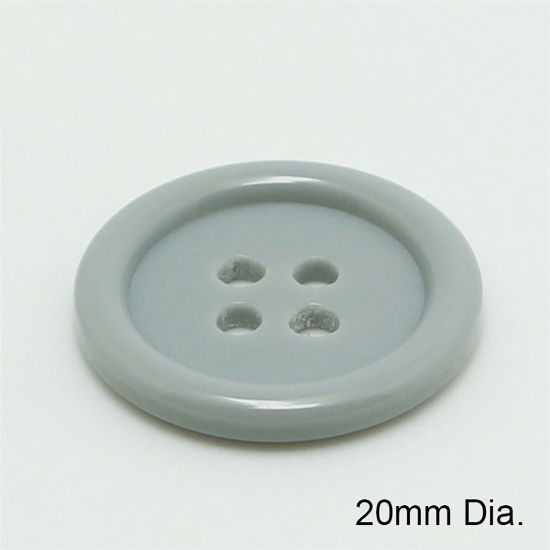 Image de Bouton de Couture en Résine 4 Trous Rond Gris 20mm Dia, 100 Pcs