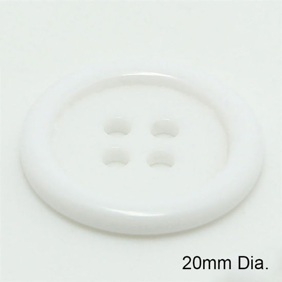 Image de Bouton de Couture en Résine 4 Trous Rond Blanc 20mm Dia, 100 Pcs
