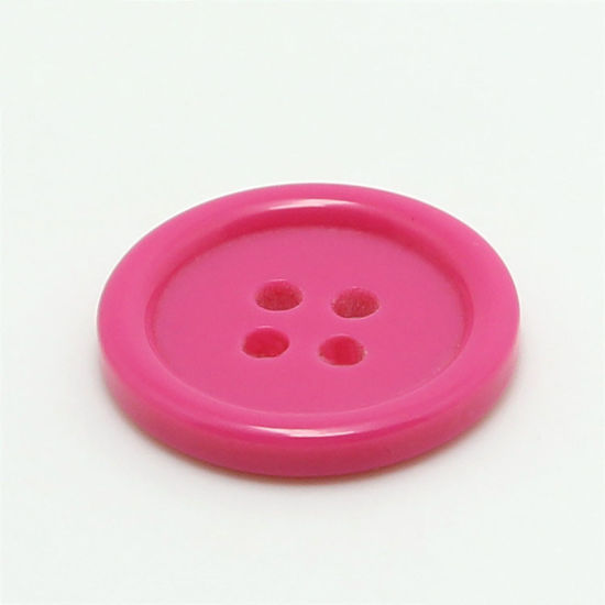 Image de Bouton de Couture en Résine 4 Trous Rond Fuchsia 20mm Dia, 100 Pcs