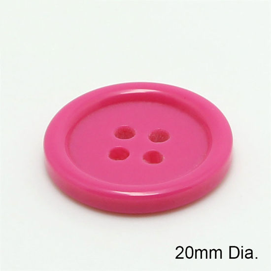 Image de Bouton de Couture en Résine 4 Trous Rond Fuchsia 20mm Dia, 100 Pcs