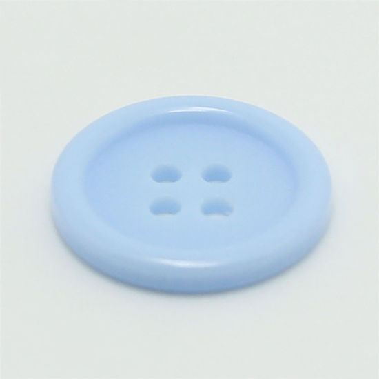 Image de Bouton de Couture en Résine 4 Trous Rond Bleu Clair 20mm Dia, 100 Pcs