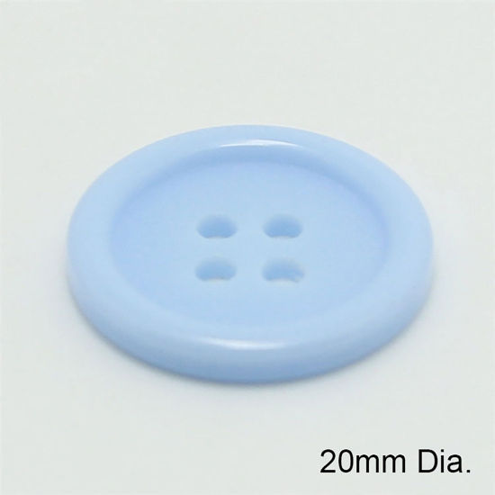 Image de Bouton de Couture en Résine 4 Trous Rond Bleu Clair 20mm Dia, 100 Pcs
