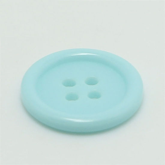 Image de Bouton de Couture en Résine 4 Trous Rond Bleu Lac 20mm Dia, 100 Pcs