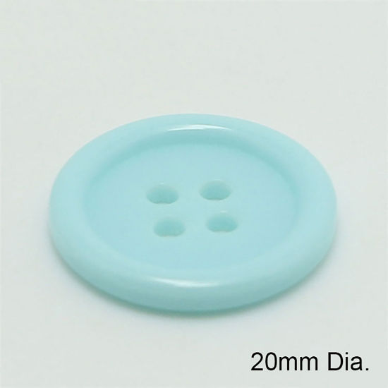 Image de Bouton de Couture en Résine 4 Trous Rond Bleu Lac 20mm Dia, 100 Pcs