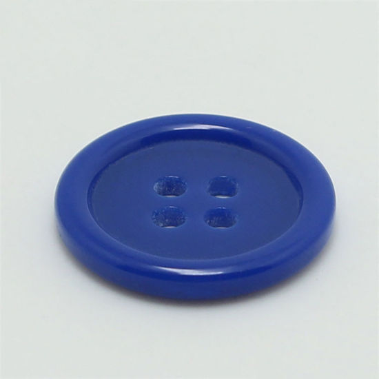Image de Bouton de Couture en Résine 4 Trous Rond Saphir 20mm Dia, 100 Pcs