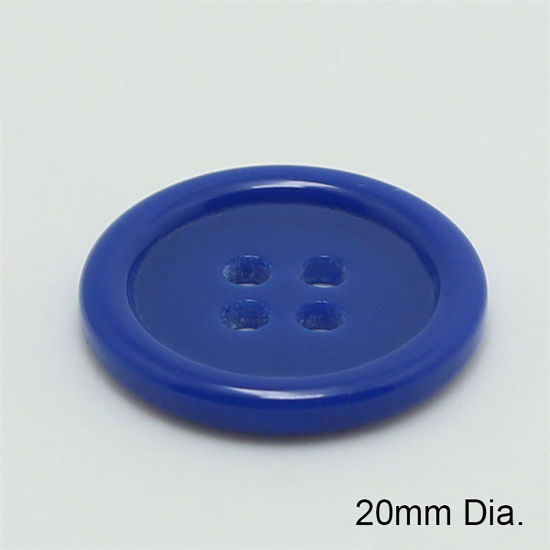 Image de Bouton de Couture en Résine 4 Trous Rond Saphir 20mm Dia, 100 Pcs