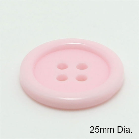 樹脂 縫製ボタン 4つ穴 円形 ピンク 25mm 直径、 100 個 の画像