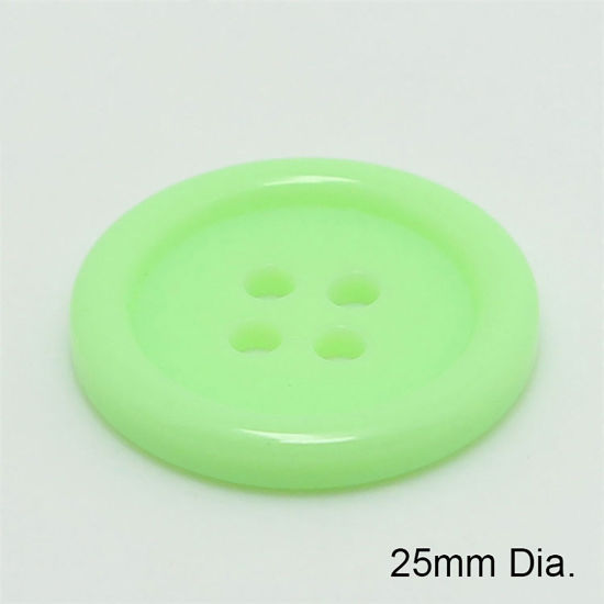 樹脂 縫製ボタン 4つ穴 円形 青磁色 25mm 直径、 100 個 の画像