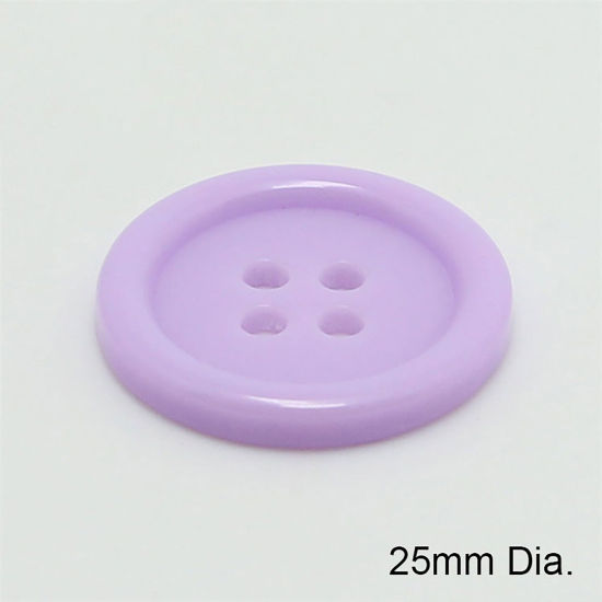 樹脂 縫製ボタン 4つ穴 円形 薄紫色 25mm 直径、 100 個 の画像