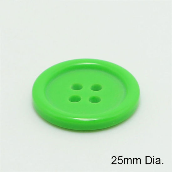 樹脂 縫製ボタン 4つ穴 円形 緑 25mm 直径、 100 個 の画像