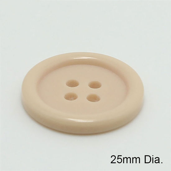 樹脂 縫製ボタン 4つ穴 円形 ベージュ色 25mm 直径、 100 個 の画像