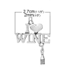 Picture of Zinc Metal Alloy Pendants Bottle Antique Silver Color (Can Hold ss6 Rhinestone) Message " I Love WINE " Carved Hollow 35mm(1 3/8") x 27mm(1 1/8"), 10 PCs