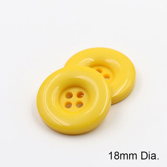樹脂 縫製ボタン 4つ穴 円形 黄色 18mm 直径、 50 個 の画像