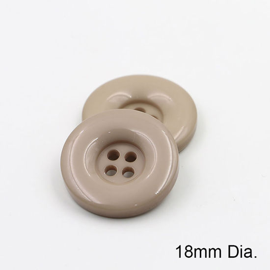 樹脂 縫製ボタン 4つ穴 円形 ライトカーキ 18mm 直径、 50 個 の画像