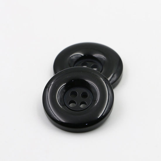 樹脂 縫製ボタン 4つ穴 円形 黒 18mm 直径、 50 個 の画像