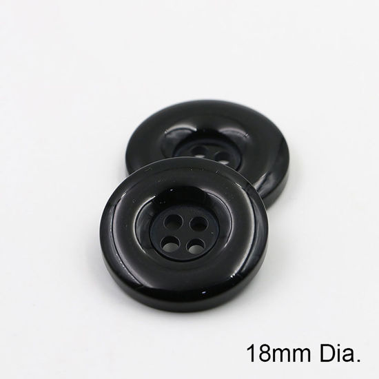 樹脂 縫製ボタン 4つ穴 円形 黒 18mm 直径、 50 個 の画像