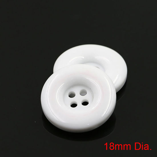 樹脂 縫製ボタン 4つ穴 円形 白 18mm 直径、 50 個 の画像