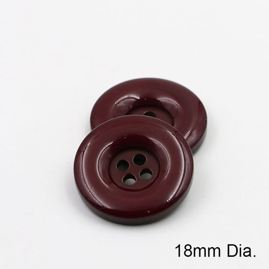 樹脂 縫製ボタン 4つ穴 円形 暗赤色 18mm 直径、 50 個 の画像
