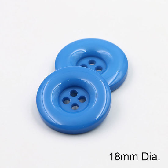 樹脂 縫製ボタン 4つ穴 円形 ターコイズ色 18mm 直径、 50 個 の画像