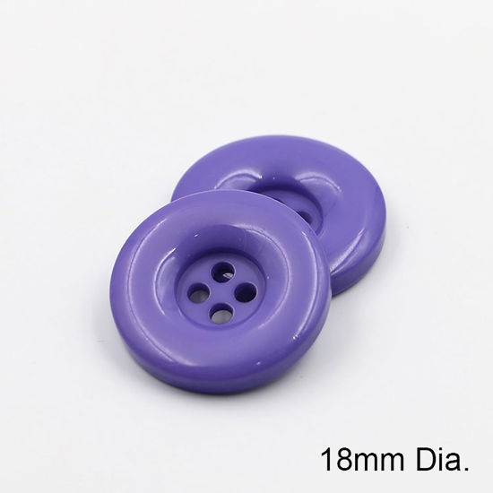 樹脂 縫製ボタン 4つ穴 円形 薄紫色 18mm 直径、 50 個 の画像