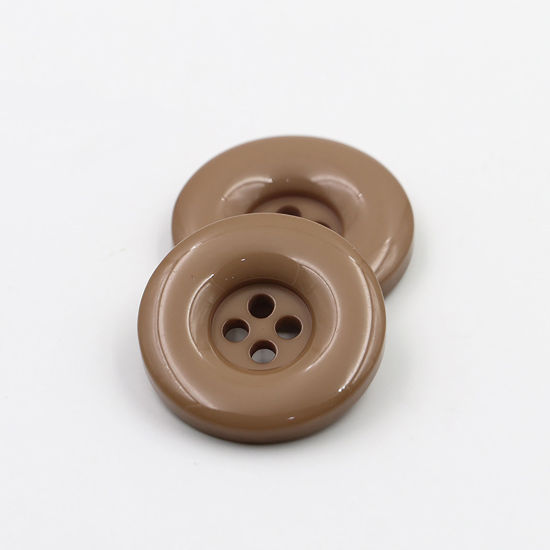 樹脂 縫製ボタン 4つ穴 円形 ライトコーヒー 18mm 直径、 50 個 の画像