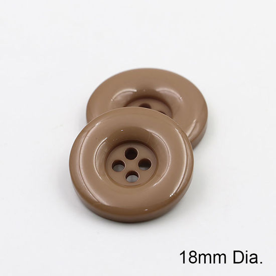 樹脂 縫製ボタン 4つ穴 円形 ライトコーヒー 18mm 直径、 50 個 の画像