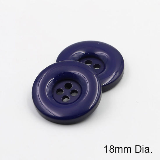 樹脂 縫製ボタン 4つ穴 円形 ブルーバイオレット 18mm 直径、 50 個 の画像