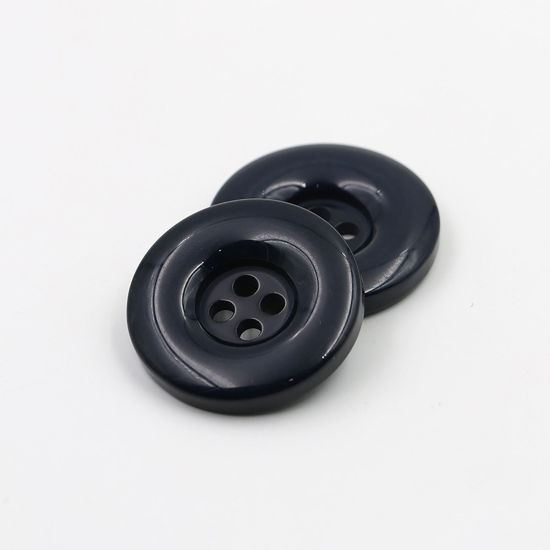 樹脂 縫製ボタン 4つ穴 円形 ネイビー 18mm 直径、 50 個 の画像