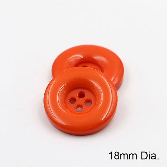 樹脂 縫製ボタン 4つ穴 円形 橙赤色 18mm 直径、 50 個 の画像