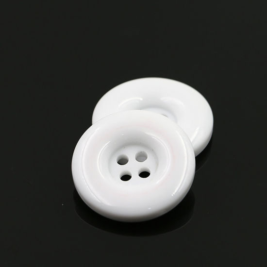樹脂 縫製ボタン 4つ穴 円形 白 20mm 直径、 50 個 の画像
