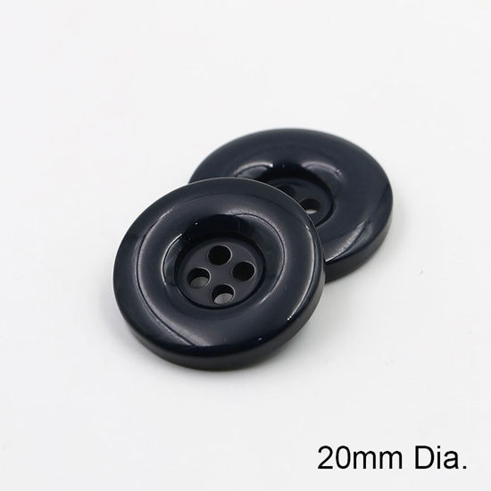 樹脂 縫製ボタン 4つ穴 円形 ネイビー 20mm 直径、 50 個 の画像