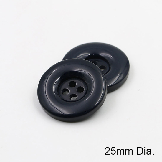 Image de Bouton de Couture en Résine 4 Trous Rond Bleu Marine 25mm Dia, 50 Pcs