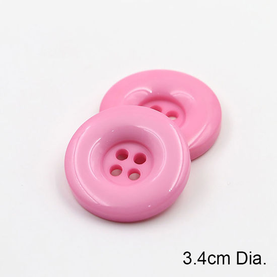 樹脂 縫製ボタン 4つ穴 円形 ピンク 34mm 直径、 50 個 の画像
