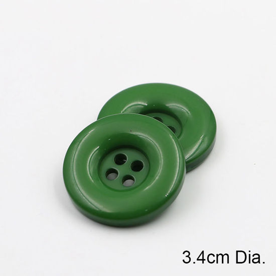 樹脂 縫製ボタン 4つ穴 円形 濃緑 34mm 直径、 50 個 の画像