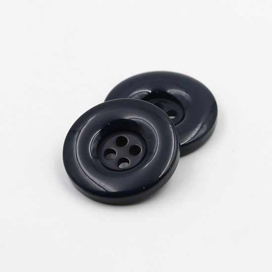 樹脂 縫製ボタン 4つ穴 円形 ネイビー 34mm 直径、 50 個 の画像