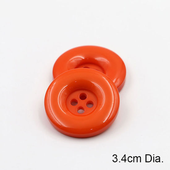 樹脂 縫製ボタン 4つ穴 円形 橙赤色 34mm 直径、 50 個 の画像