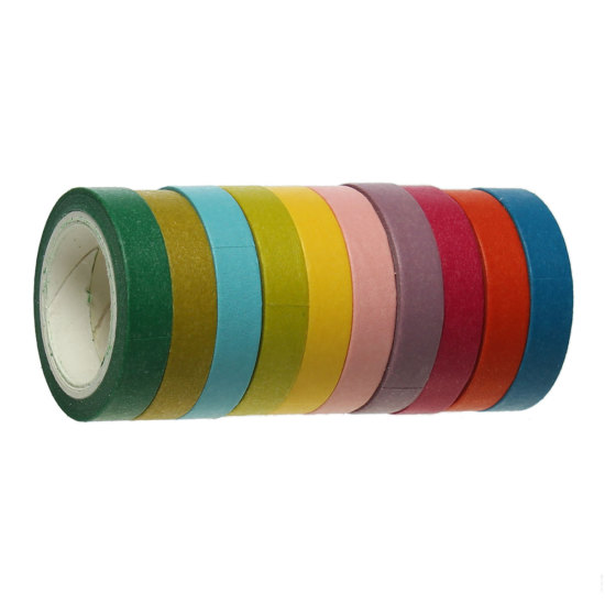Image de Ruban Adhésif Décoratif en Papier Washi Japonais Couleur au Hasard 8mm Large, 1 Boîte (10 Rouleaux/Boîte, Env.5 M/Rouleau)