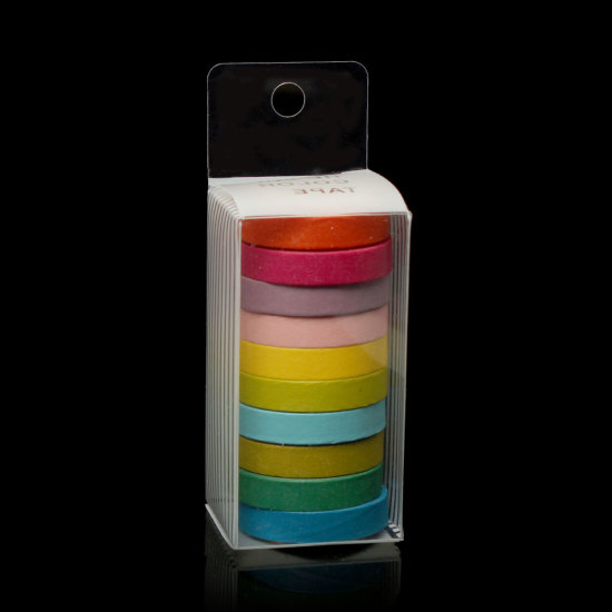 Image de Ruban Adhésif Décoratif en Papier Washi Japonais Couleur au Hasard 8mm Large, 1 Boîte (10 Rouleaux/Boîte, Env.5 M/Rouleau)