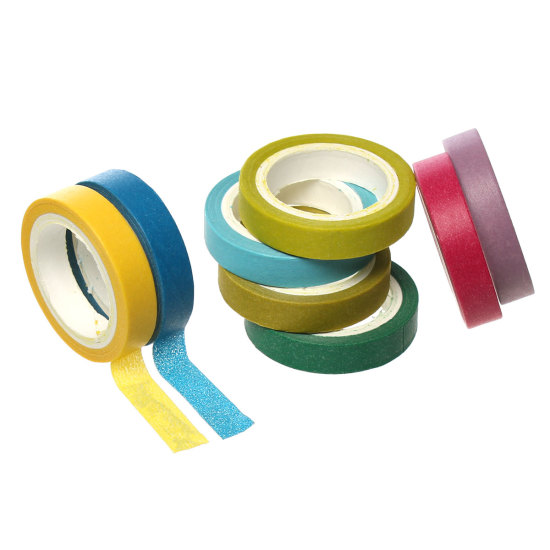Image de Ruban Adhésif Décoratif en Papier Washi Japonais Couleur au Hasard 8mm Large, 1 Boîte (10 Rouleaux/Boîte, Env.5 M/Rouleau)